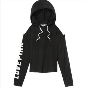 PINK Victorias Secret Cropped Cold Shoulder Hoodie